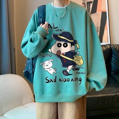 เสื้อกันหนาวแขนยาว คอกลม ผ้าแคชเมียร์ แบบหนา พิมพ์ลายการ์ตูนชินจัง สไตล์ฮิปฮอป ไซซ์ M - 3XL สําหรับผู้ชาย และผู้หญิง
