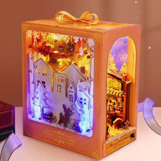 Christmas_ ชุดหนังสือคริสต์มาส 3D พร้อมไฟ LED DIY สําหรับตกแต่งบ้าน