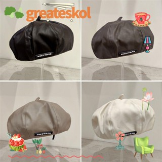 Greateskol หมวกเบเร่ต์ หมวกเบเร่ต์ หมวกเบเร่ต์ หนัง PU นิ่ม อบอุ่น แปดเหลี่ยม น่ารัก แฟชั่นฤดูใบไม้ร่วง ฤดูหนาว