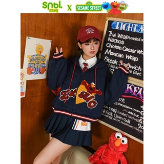 SESAME STREET x SNBL Casual sports style sweatshirt jacket two-piece set เซ็ตฮู้ดเสื้อกันหนาว คาร์ดิแกนกระโปรงพลีทเอลโม่