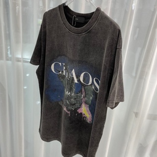 Chaos เสื้อยืดแขนสั้น เปิดไหล่ ทรงหลวม สไตล์เรโทร แฟชั่นฤดูร้อน สําหรับผู้ชาย 2023