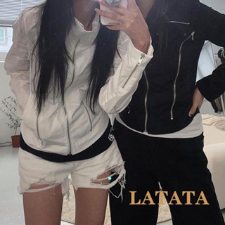 Latata เสื้อแจ็กเก็ตลําลอง แขนยาว คอปกตั้ง มีซิป สีพื้น ฤดูใบไม้ร่วง สําหรับผู้หญิง