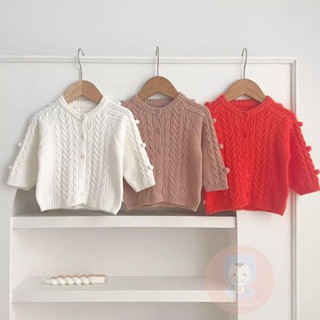 Laa6 เสื้อกันหนาวแขนยาว คอกลม แต่งกระดุม สีพื้น ฤดูใบไม้ร่วง สําหรับเด็ก