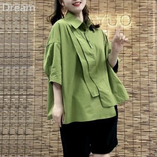 Retro age-reducing irregular thin short-sleeved shirt casual all-match solid color loose shirt