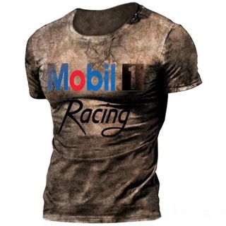 ใหม่ เสื้อยืดลําลอง แขนสั้น พิมพ์ลาย Mobil 3d โอเวอร์ไซซ์ สไตล์วินเทจ สําหรับผู้ชาย 66