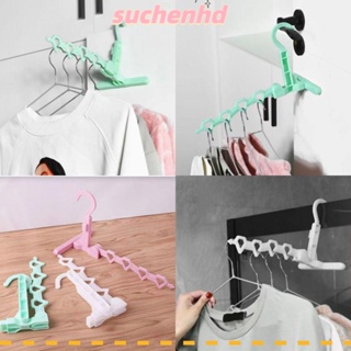 Suchenhd ไม้แขวนเสื้อพลาสติก พับได้ สีชมพู ขาว 4 รู สําหรับตากผ้า 2 ชิ้น