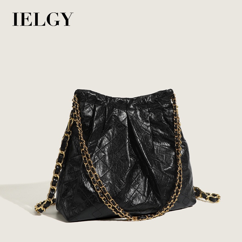 IELGY สุภาพสตรี Rhombus หนังนุ่มไหล่ Messenger Bucket Bag ความจุขนาดใหญ่