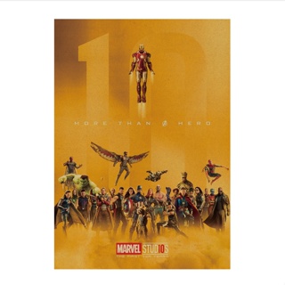 โปสเตอร์กระดาษคราฟท์ ลาย Marvel ครบรอบ 10 ปี สไตล์เรโทร สําหรับตกแต่งบาร์