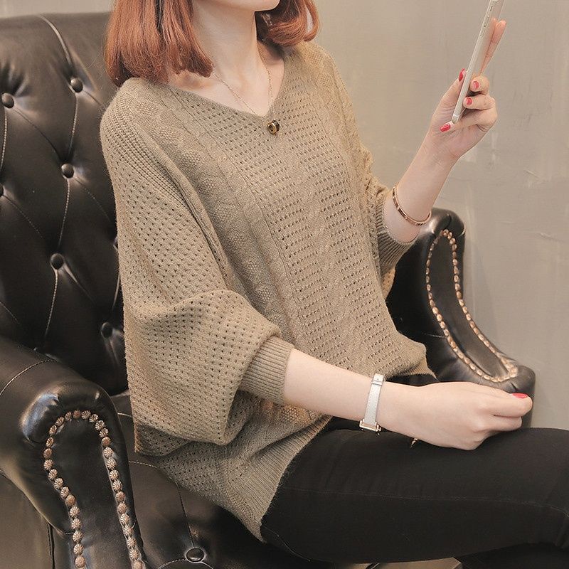 เสื้อกันหนาว คอวี แต่งรูกลวง สีพื้น สไตล์เกาหลี สําหรับผู้หญิง