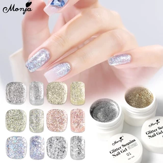 Monja กลิตเตอร์เลื่อม สีสะท้อนแสง สําหรับตกแต่งเล็บเจล UV LED 5 มล. nail gel polish glitters decor