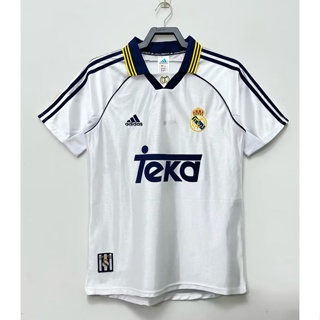 เสื้อกีฬาแขนสั้น ลายทีมฟุตบอล Real Madrid 98-00 ชุดเหย้า คุณภาพสูง สไตล์วินเทจ