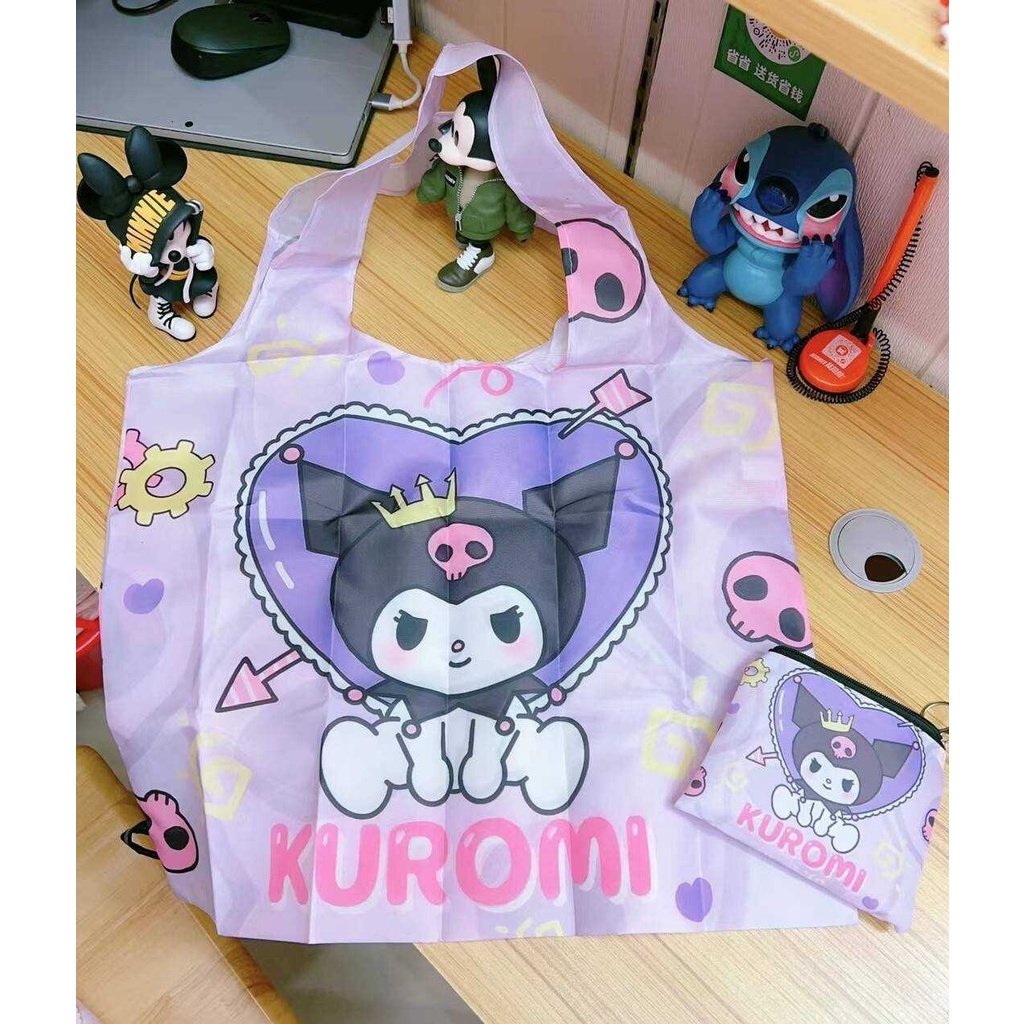กระเป๋าขนาดใหญ่ กระเป๋าสะพายไห Shopping bag KITTY มีสายรัดพับเก็บ พร้อมซองใส่ ขนาด 45×37 cm (ไม่รวมหู) มีทั้งหมด 12 ลาย