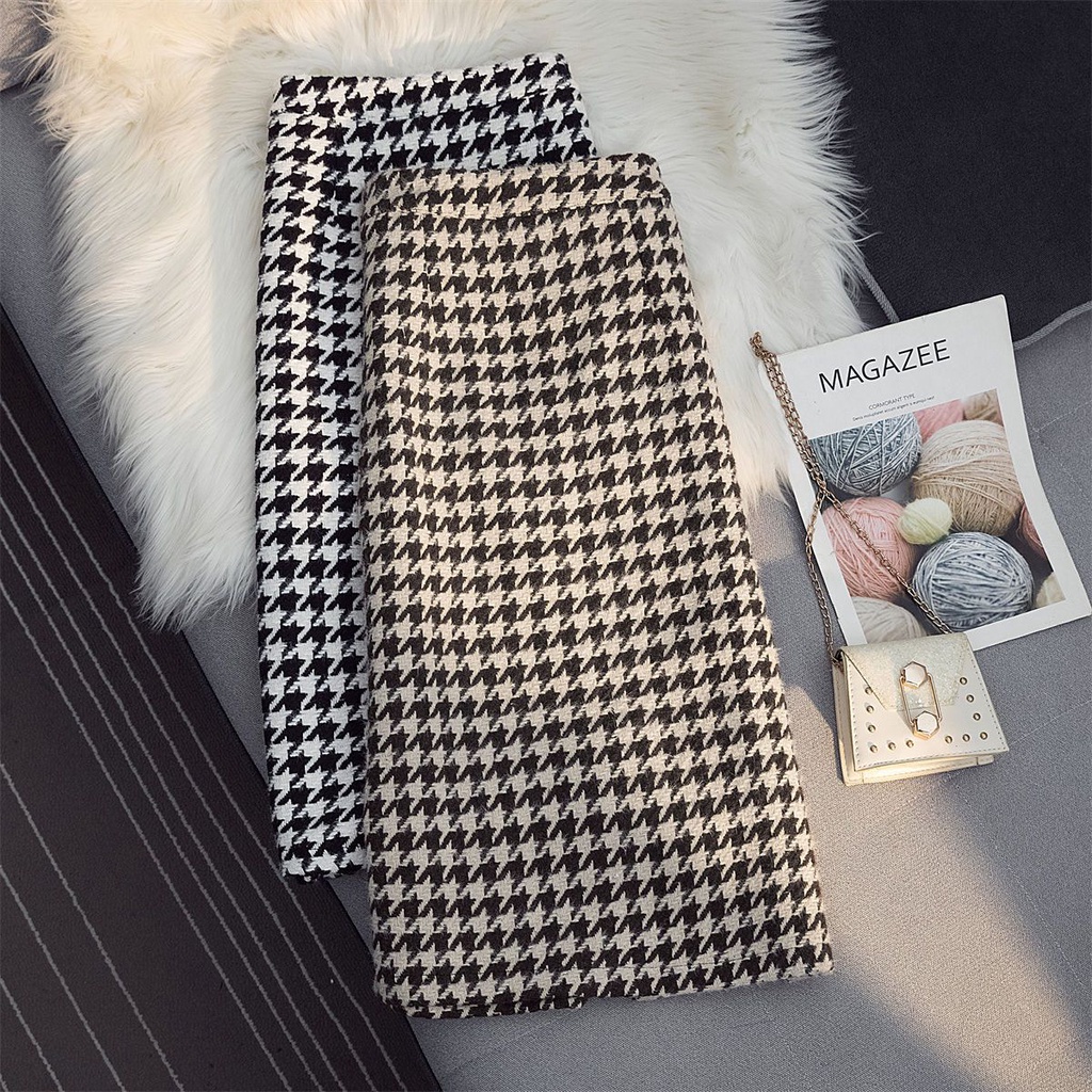 [พร้อมส่ง] กระโปรงยาว ผ้าวูล เอวสูง ทรงเอ ลายสก๊อต แฟชั่นฤดูใบไม้ร่วง ฤดูหนาว