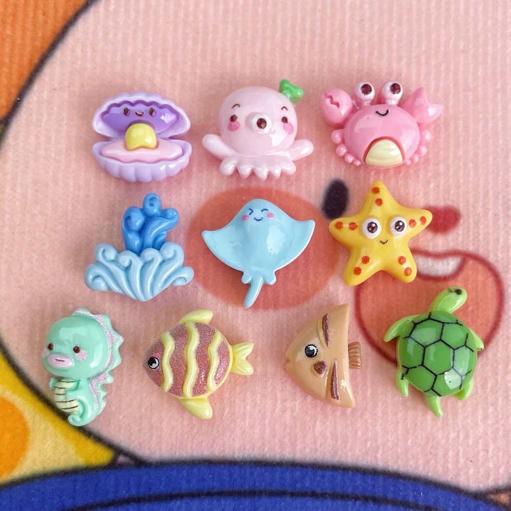 10 ชิ้น / เซต การ์ตูน มินิ มหาสมุทร ปู ปลาหมึก เรซิน ด้านหลังแบน เคสโทรศัพท์ วัสดุตกแต่ง รองเท้า เสน่ห์ DIY กิ๊บ เครื่องประดับ อุปกรณ์
