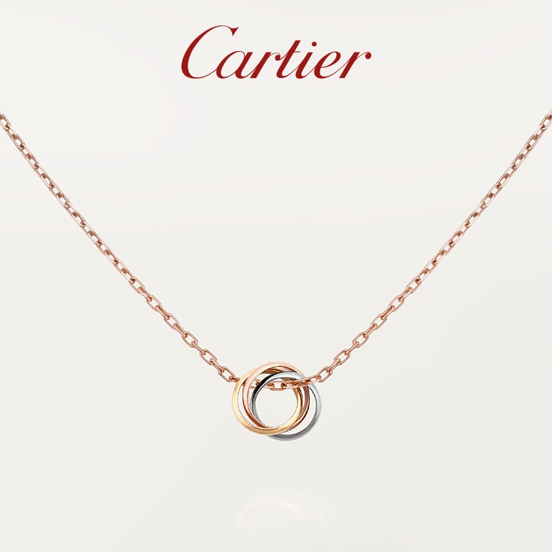 [พร้อมส่ง] Cartier Trinity Series สร้อยคอทองคําขาว สีโรสโกลด์ สามแหวน พร้อมกล่อง