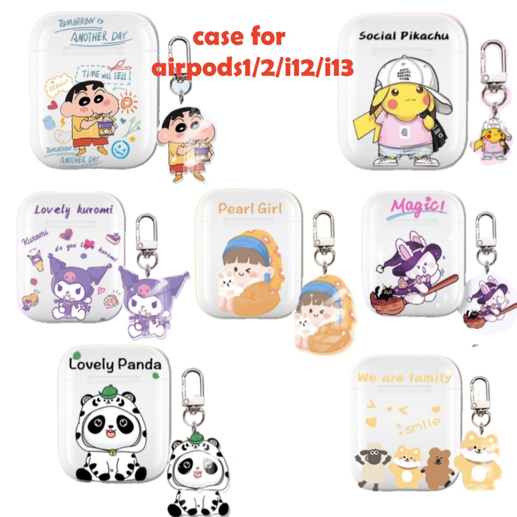 TWS i12 หูฟังบลูทูธไร้สายพร้อมเคสลายร์น่ารักพร้อมไมโครโฟนแบบพกพา