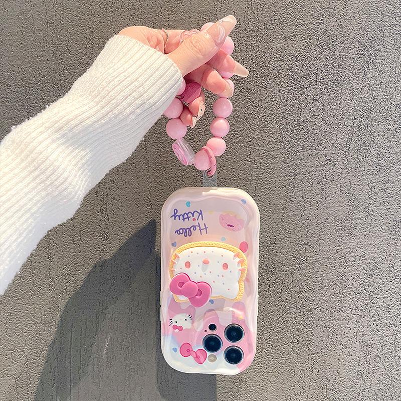 เคสโทรศัพท์มือถือ ลายการ์ตูนคิตตี้ 3D พร้อมสายคล้องมือ สําหรับ Samsung Galaxy S21 S23 Plus Ultra S21 S23 FE S23FE