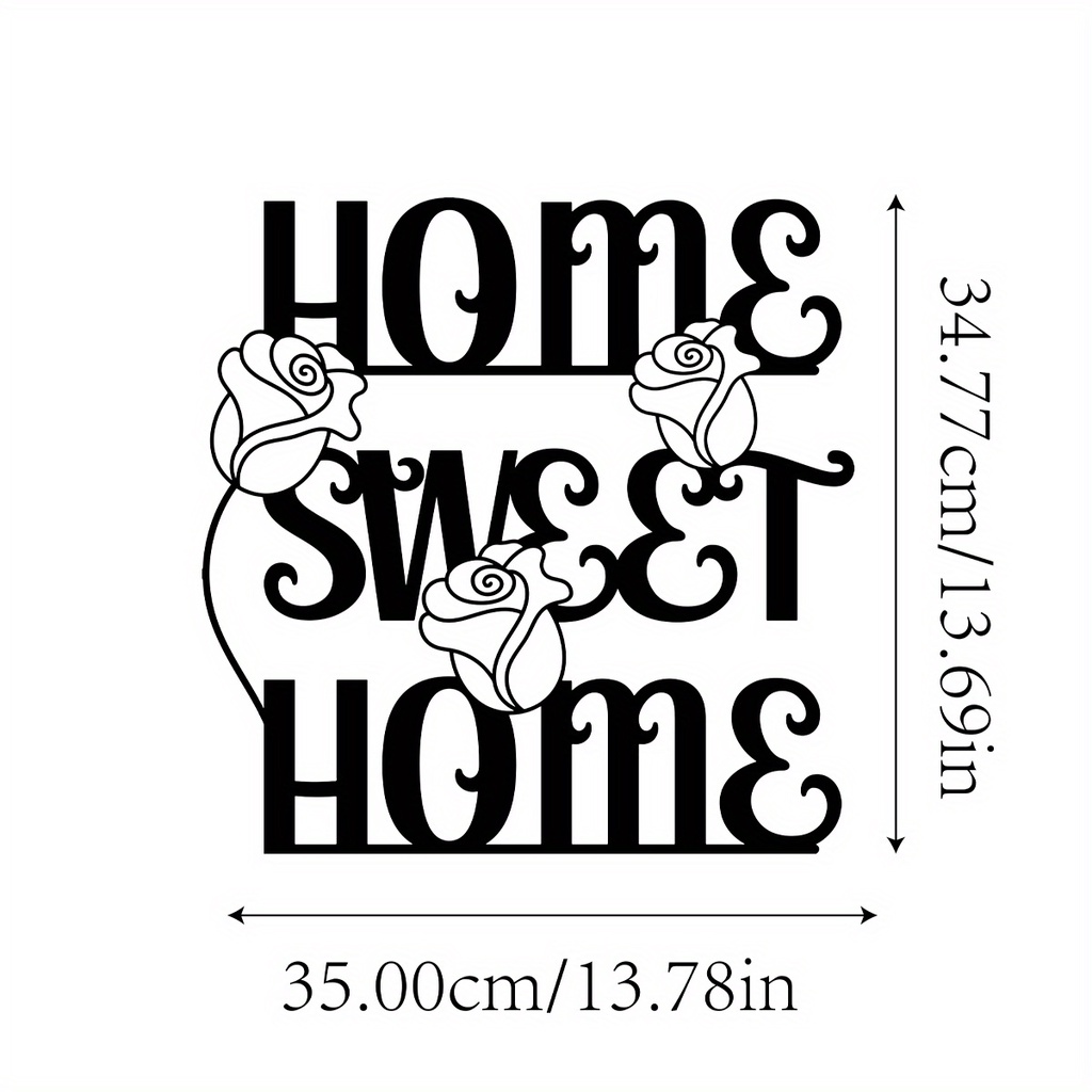 แผ่นป้ายโลหะ รูปคําว่า Sweet Home พร้อมดอกกุหลาบ สีดํา สําหรับตกแต่งผนังบ้าน 1 ชิ้น