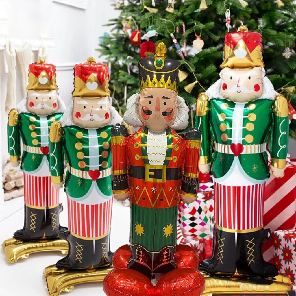 ยืนซานตาคลอส Snowman Nutcracker บอลลูนตกแต่งคริสต์มาสสําหรับบ้าน 2027 ปีใหม่ Eve Party Decor Elk ต้นคริสต์มาสพองบอลลูน