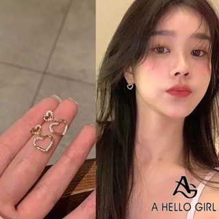 A HELLO GIRL ต่างหูเงิน S925 รูปหัวใจ ประดับเพชรกลวง หรูหรา …