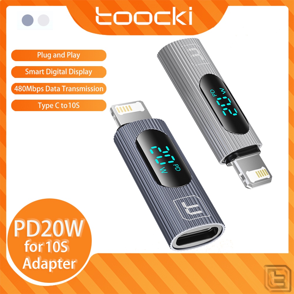Toocki อะแดปเตอร์ Type C เป็น 10S OTG รองรับ PD 20W ชาร์จเร็ว พร้อมจอแสดงผลดิจิทัล LED USB2.0 480Mbps