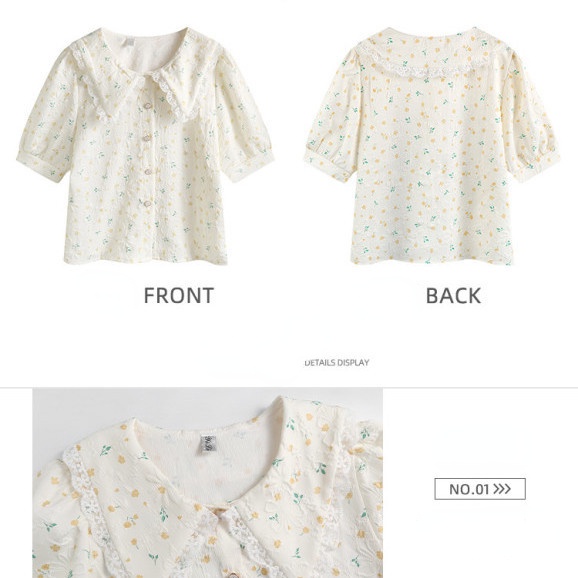 (ส่งจากไทย)เสื้อเชิ้ตแขนพองลายดอกแขนสั้นผู้หญิง รูปที่ 2