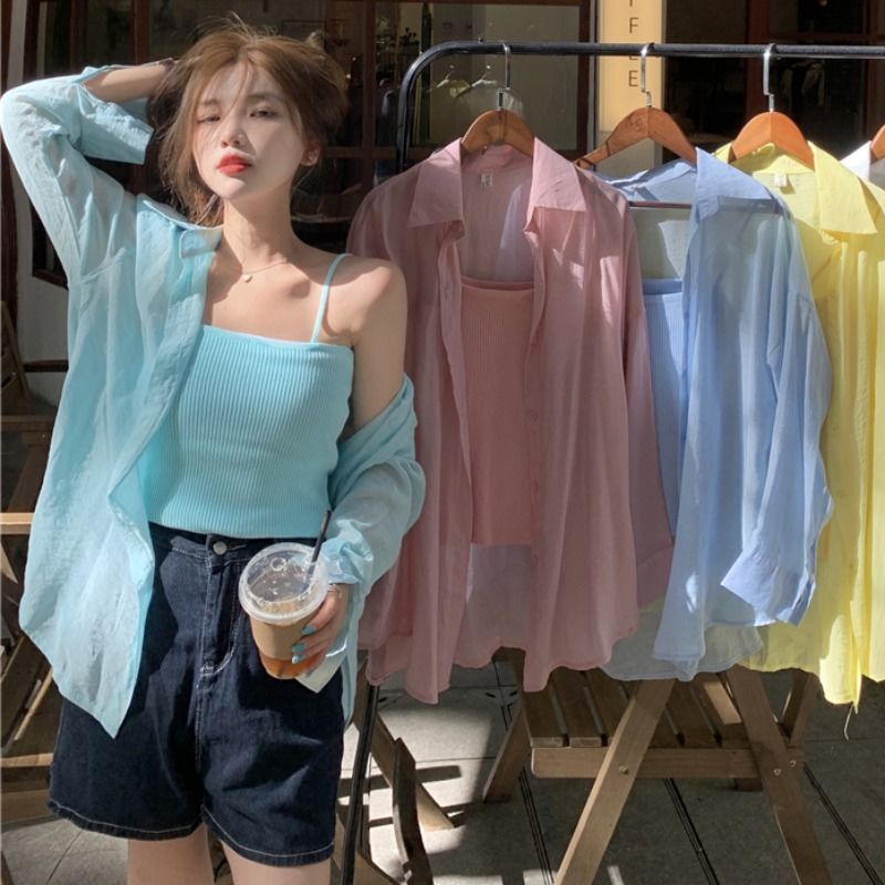 เสื้อผ้าป้องกันแสงแดดสไตล์เกาหลีใหม่ผู้หญิงสวมใส่ด้านนอกเสื้อน้ําหนักเบาเสื้อผู้หญิง