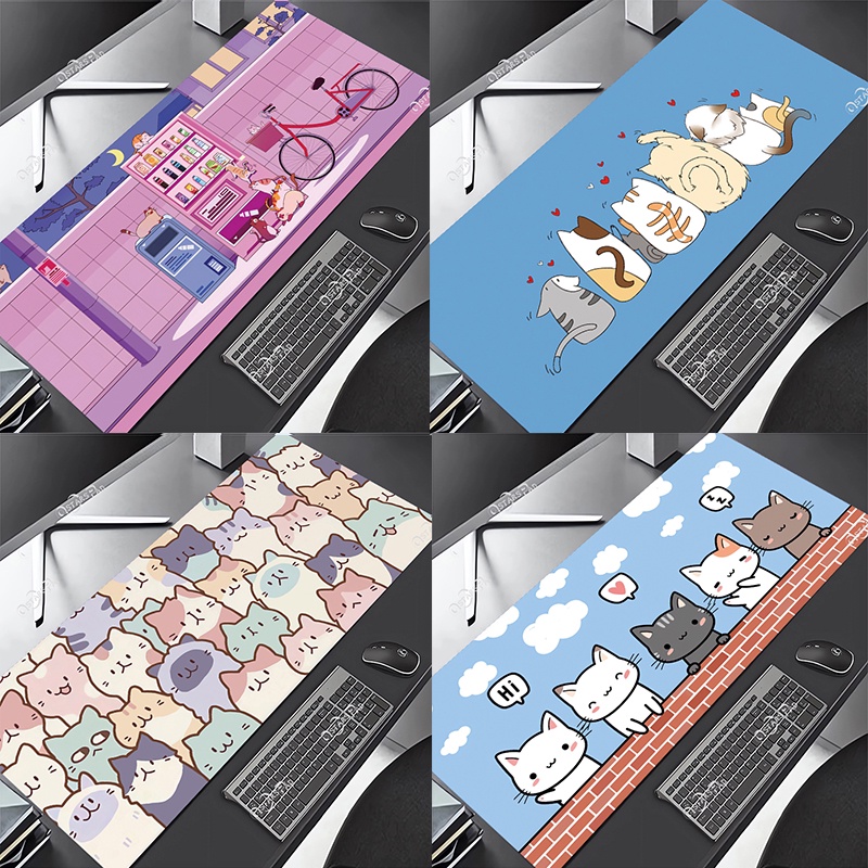 แผ่นรองเมาส์ คีย์บอร์ด ลายการ์ตูนอุ้งเท้าแมวน่ารัก กันลื่น 900x400 มม. อุปกรณ์เสริม สําหรับเล่นเกมคอมพิวเตอร์ โต๊ะสํานักงาน