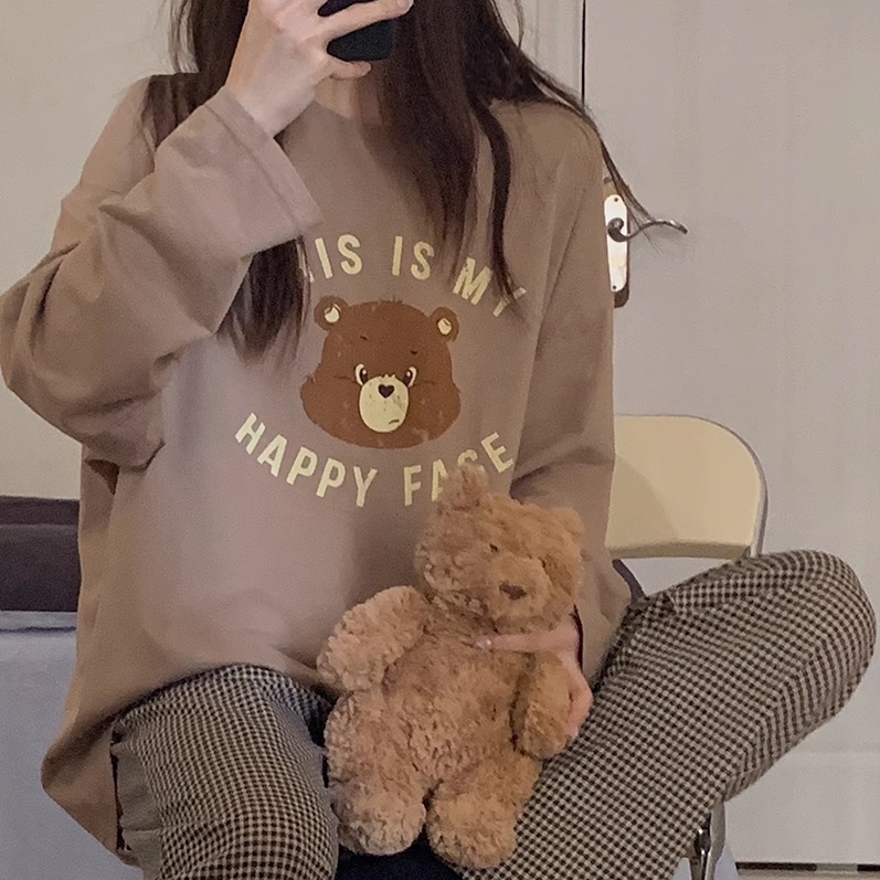 Fds เสื้อแขนยาว ลายหมีบราวน์ น่ารัก ทรงหลวม แฟชั่นฤดูใบไม้ผลิ และฤดูใบไม้ร่วง และฤดูหนาว สไตล์เกาหลี สําหรับผู้หญิง