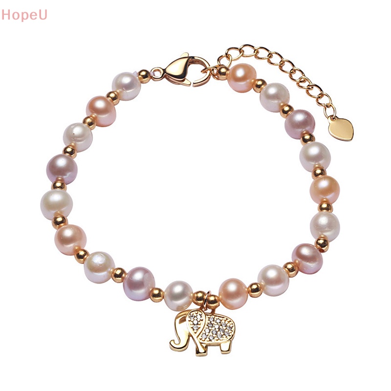 [HopeU] สร้อยข้อมือ ประดับเพทาย ไข่มุก รูปช้างน่ารัก ปรับได้ เครื่องประดับเจ้าสาว สําหรับผู้หญิง