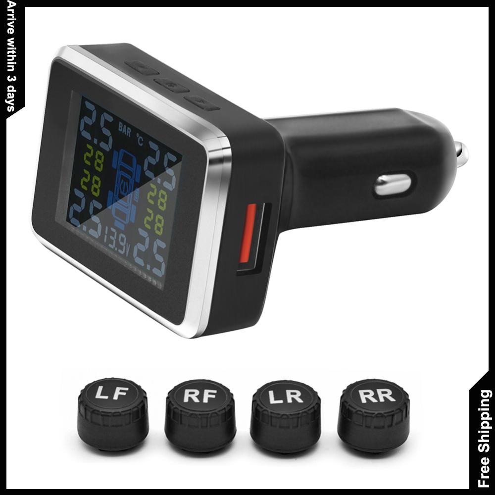 [มาถึงภายใน 3 วัน] เครื่องวัดความดันลมยางรถยนต์ TPMS จอแอลซีดี 4 เซนเซอร์ภายนอก เตือนอุณหภูมิยาง
