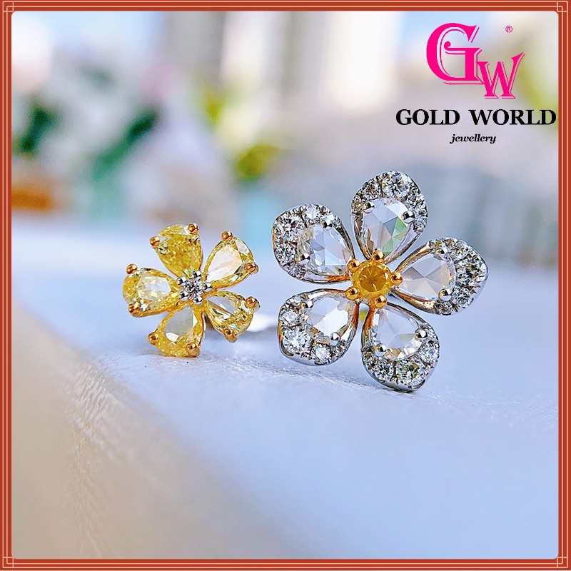 Gw แหวนเพชร เพทาย รูปดอกกุหลาบ สีเหลือง ปรับได้ สไตล์เกาหลี สําหรับผู้หญิง W111