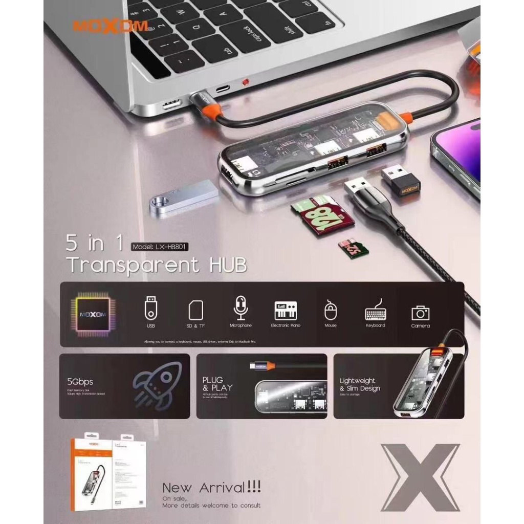 MOXOM 5 in 1 TYPE-C HUB MODEL: LX-HB801