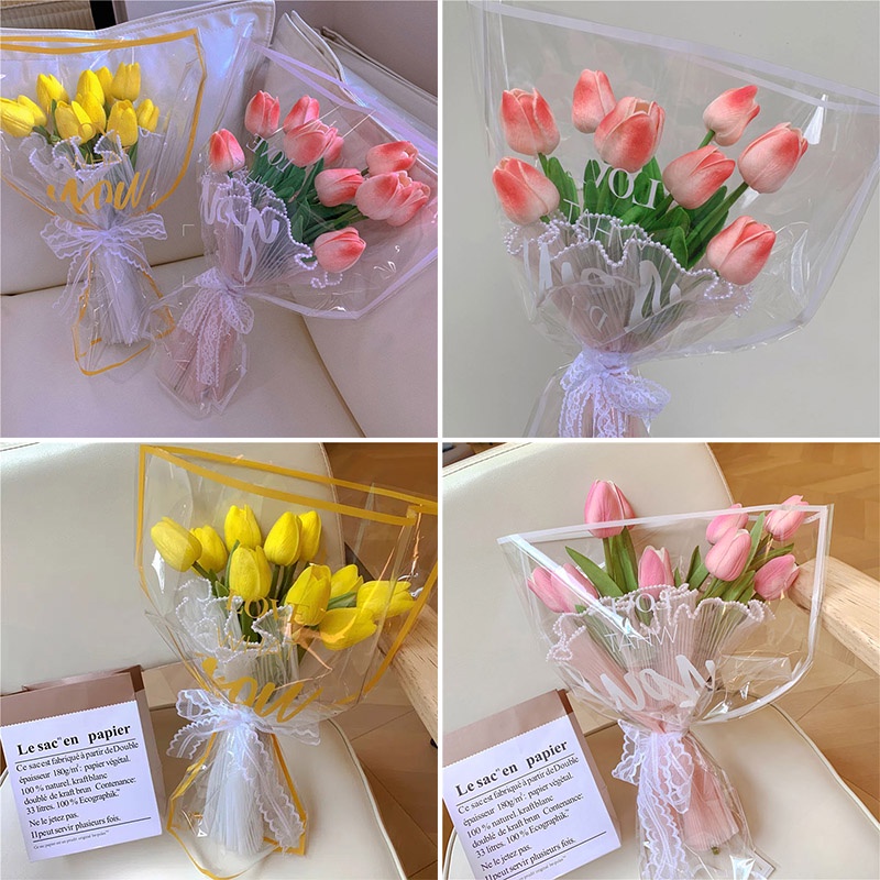 Ins ช่อดอกทิวลิป กระดาษบรรจุช่อดอกไม้ DIY สําหรับตกแต่งโต๊ะ ของขวัญ