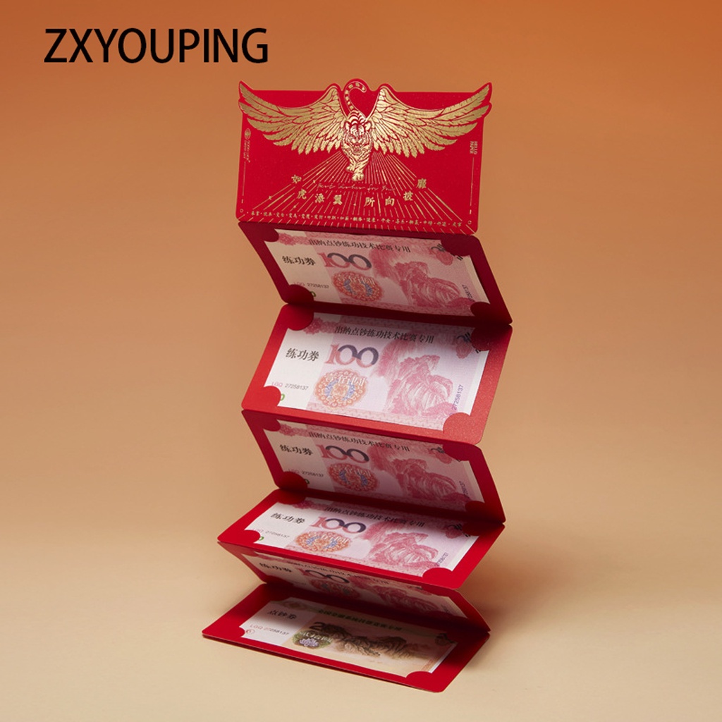 Zxyouping ซองจดหมาย สีแดง เทศกาล พับได้ พร้อมซองจดหมาย ยาว สร้างสรรค์ สีแดง 1 ชิ้น
