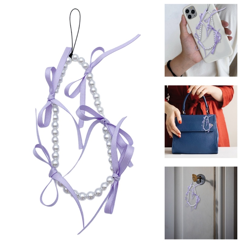 Orangesea Sweet Cute Ribbon Bowknot Charm Phone Pendant Pearl Beaded Charm Decorative