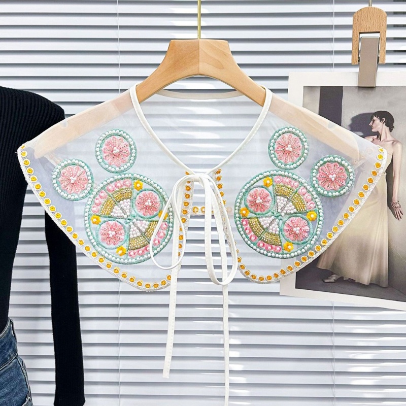 Wake ผู้หญิงปักลูกปัดปลอม Collar Elegant Lace-Up ผ้าคลุมไหล่เสื้อผ้าอุปกรณ์เสริม
