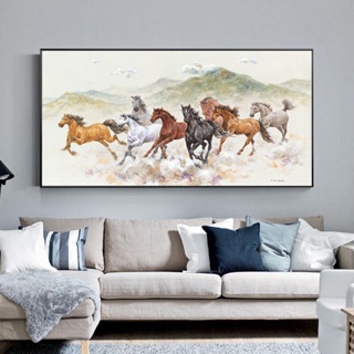 ภาพวาดผ้าใบ รูปม้าวิ่ง 8 ตัว สไตล์โมเดิร์น สําหรับตกแต่งผนังบ้าน ห้องนั่งเล่น