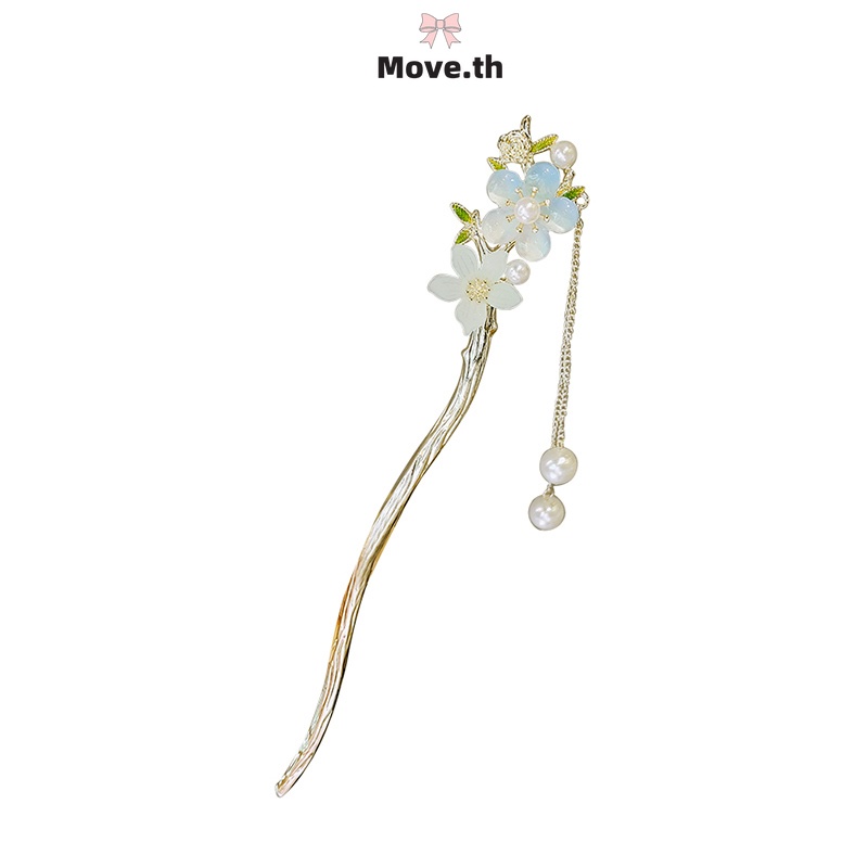 ในไทย✨ไข่มุก Rhinestone ดอกไม้พู่ผมส้อมป่ากิ๊บสไตล์หรูหรา Headwear-Move.th