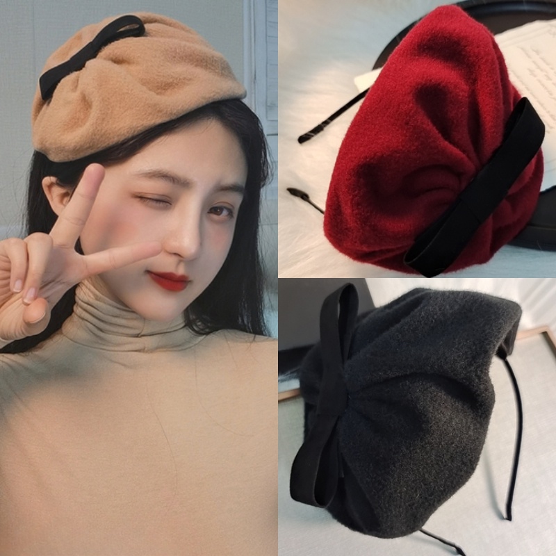 ผู้หญิงที่สง่างามขนสัตว์เบเร่ต์ออกแบบ ชม. วงการบิน ครึ่งหมวกรูปร่างคาดศีรษะอุปกรณ์ผมสําหรับสาว