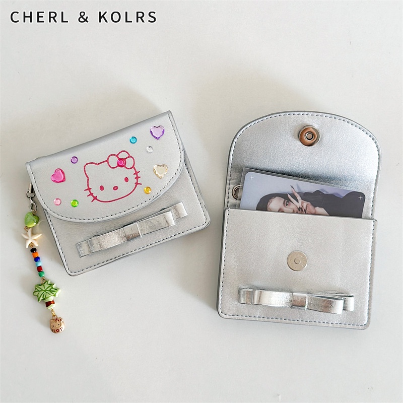 C&k กระเป๋าสตางค์ ใบสั้น ลายการ์ตูน Hello Kitty น่ารัก สีเงิน สไตล์เกาหลี สําหรับผู้หญิง Y2K