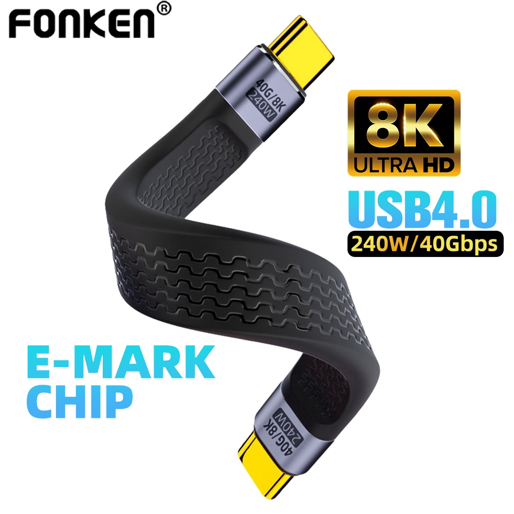 Fonken สายเคเบิล USB 4.0 5A 240W Type C เป็น Type C PD ชาร์จเร็ว 13 ซม. เอาท์พุตวิดีโอ Thunderbolt 3
