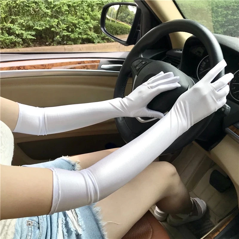 ถุงมือยาว ผ้าซาติน แบบยืดหยุ่น หรูหรา สีชมพู สีแดง สีดํา สีขาว เครื่องแต่งกายคอสเพลย์ ปาร์ตี้ งานแต่งงาน สําหรับผู้หญิง thumbnail 4