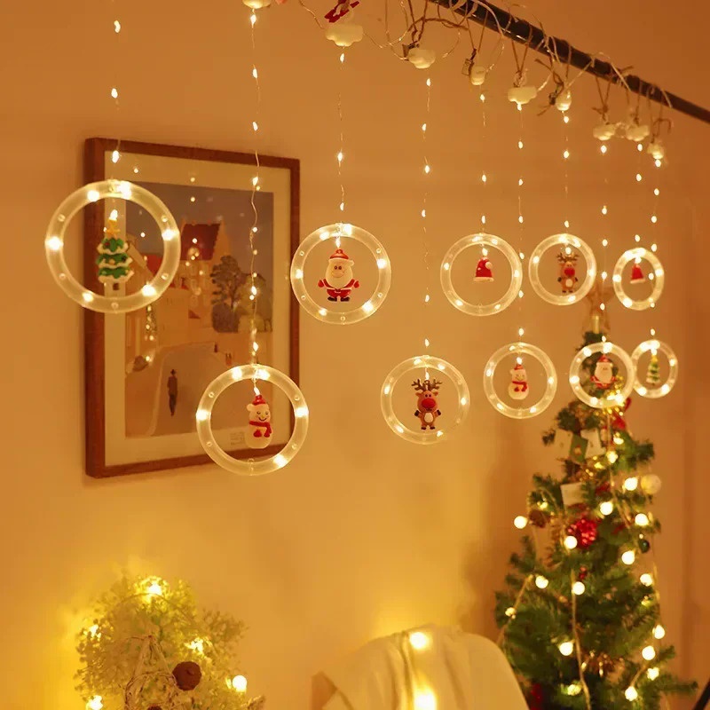 Christmas Lights String Santa Cartoon Style Curtain Lights LED Lights Festive Room Window Decoration