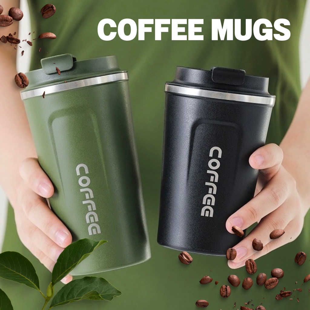 QCOOL แก้วเก็บความร้อน-ความเย็น แก้วกาแฟ งานสแตนเลส 304 ฝาเปิดได้ด้วยมือเดียวอย่างง่ายดาย #GS398 CM-