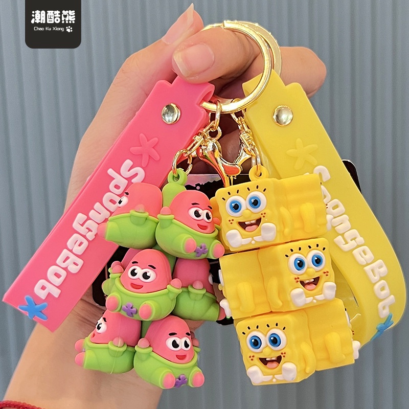 Spongebob SquarePants ซ้อนเพลงพวงกุญแจซิลิโคนจี้ตุ๊กตาพาย Daxing ของเล่นเด็กกระเป๋านักเรียนจี้