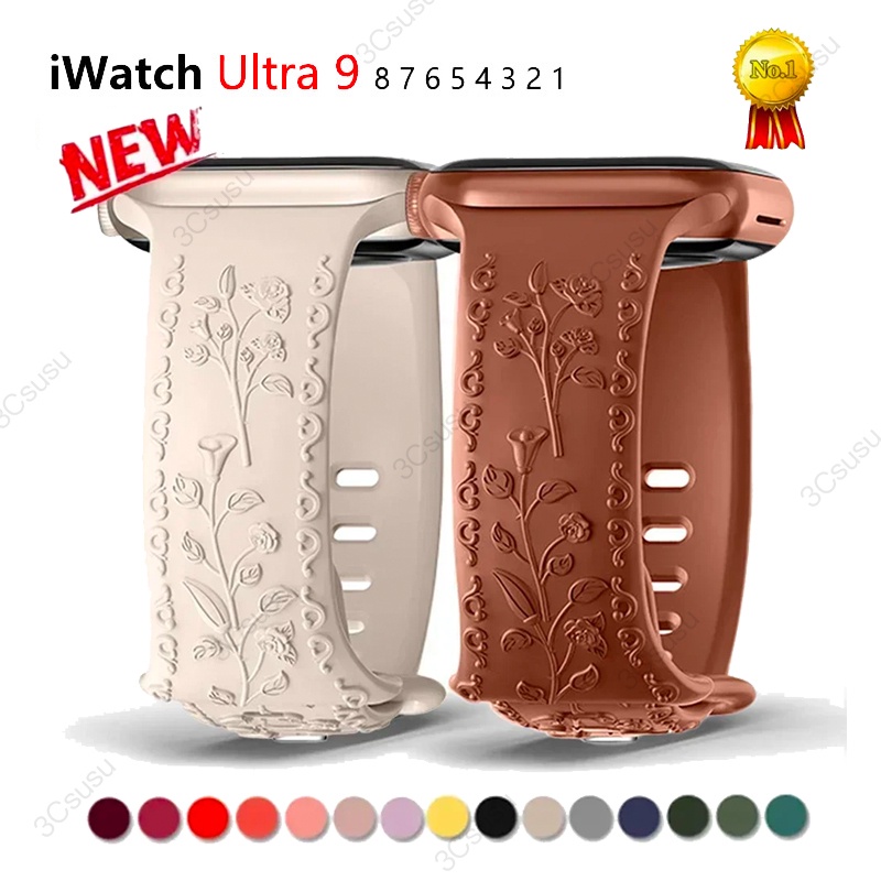 สายนาฬิกาข้อมือซิลิโคน ลายดอกไม้ สําหรับ Apple Watch Series 9 8 41 มม. 45 38 40 มม. iWatch Ultra Ultra2 49 7 se 6 5 4 3 2 1 42 44 มม.