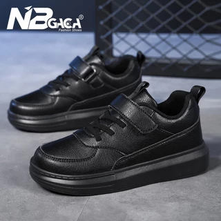 รองเท้าผ้าใบลําลอง หนัง PU ส้นแบน ใส่สบาย สําหรับเด็กผู้ชาย เหมาะกับการเล่นเทนนิส สเก็ตบอร์ด ไซซ์ 27 ถึง 38 มีสีดํา สีขาว 2023