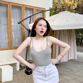 Aurora 🛒พร้อมส่ง🚚 เสื้อสายเดี่ยว ไหมพรม ลายทางเล็กๆ เข้ารูป สวยงาม โชว์อกลุคเเซ่บ ดีเทลเว้าหลังเซ็กซี่เบาๆ 85143