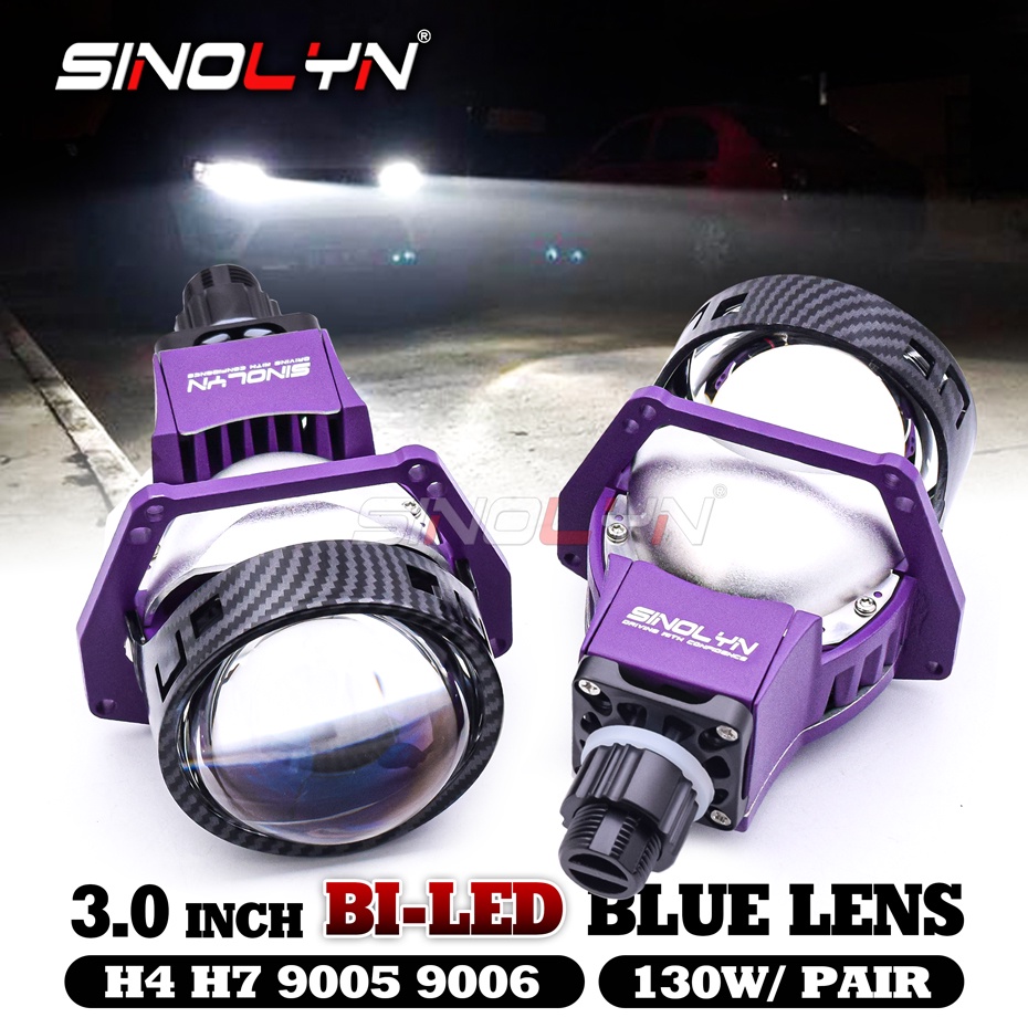 Sinolyn เลนส์โปรเจคเตอร์ คาร์บอนไฟเบอร์ 3 นิ้ว 130W H4 H7 H1 9005 9006 Hella 3R G5 19000LUX 2 ชิ้น